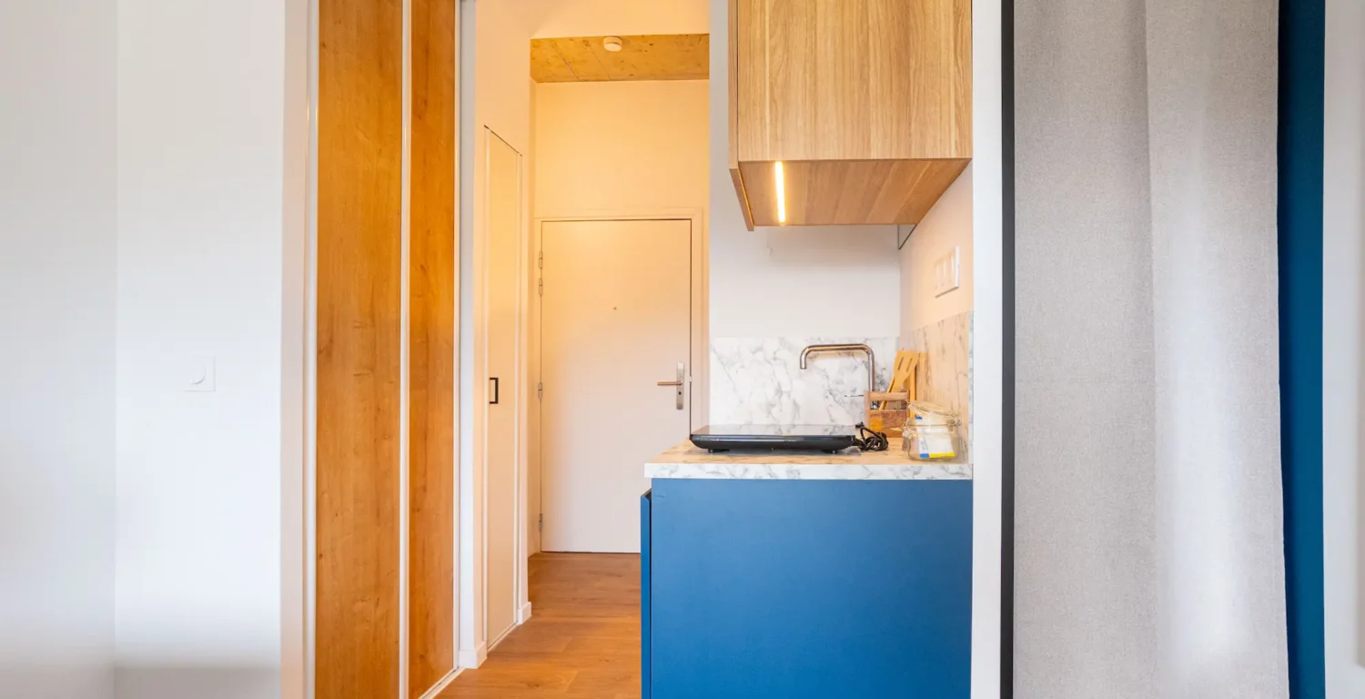 mini studio à Genève Archamps dans la résidence Ecla avec lit et rangements intégrés