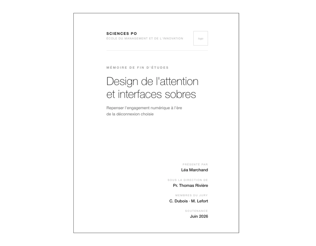 Page de garde de mémoire style moderne et épurée