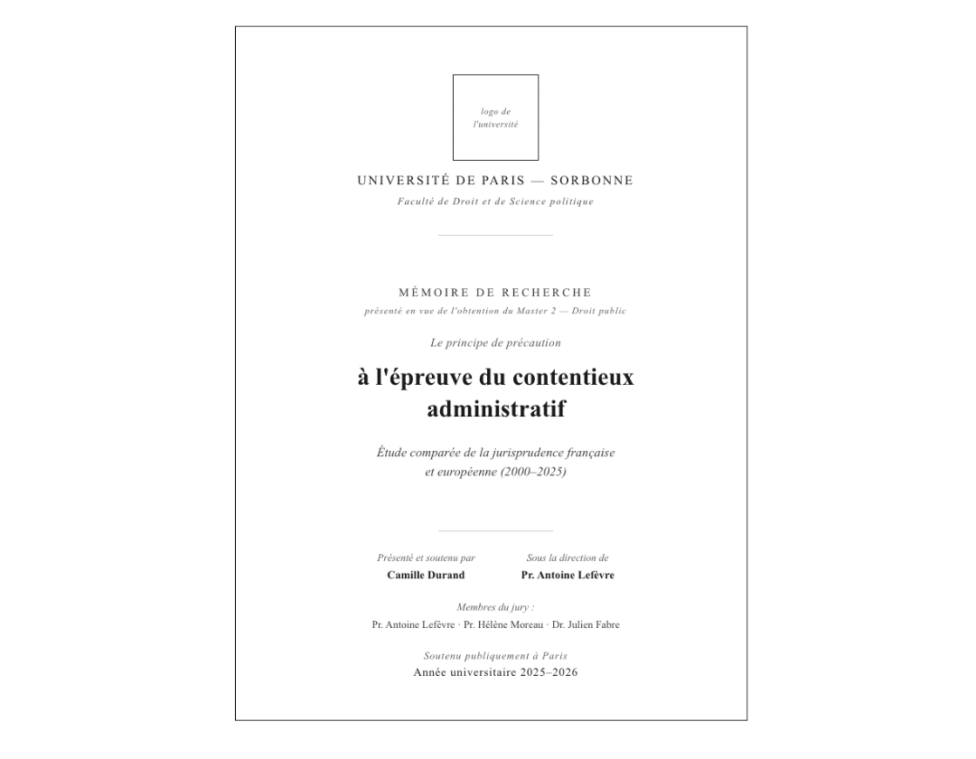 page de garde de mémoire style sobre
